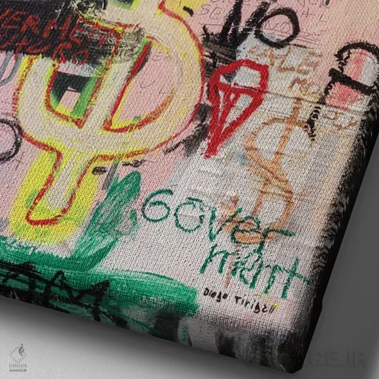 تابلو دکوراتیو انفجار بیت کوین و بلاک چین اثر دیه گو تیریگال - نمای نزدیک بافت بوم