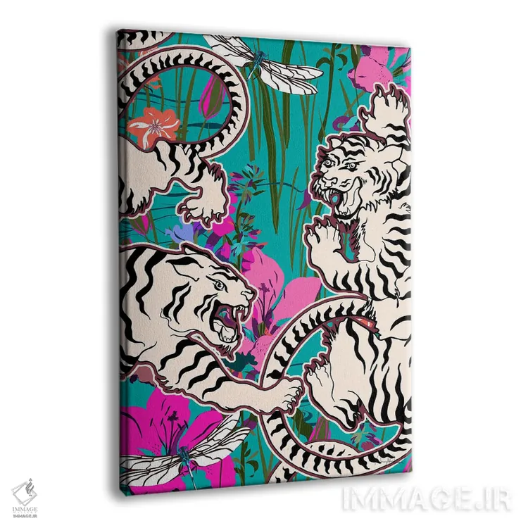 تابلو دکوراتیو صحنه استخر ببرهای سفید اثر مریلین مدو - نمای پرسپکتیو محصول