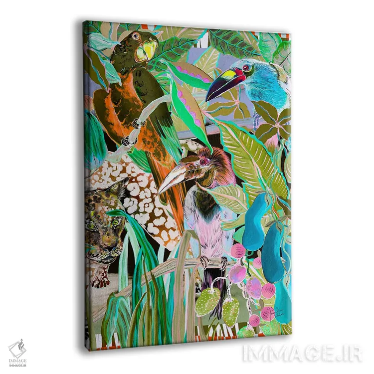 تابلو دکوراتیو پرندگان جنگل مکزیک اثر مریلین مدو - نمای پرسپکتیو محصول