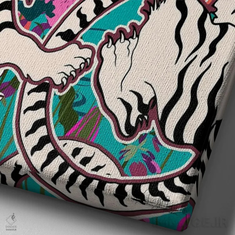 تابلو دکوراتیو صحنه استخر ببرهای سفید اثر مریلین مدو - نمای نزدیک بافت بوم