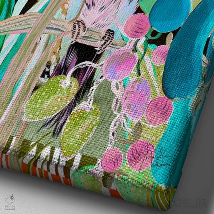 تابلو دکوراتیو پرندگان جنگل مکزیک اثر مریلین مدو - نمای نزدیک بافت بوم