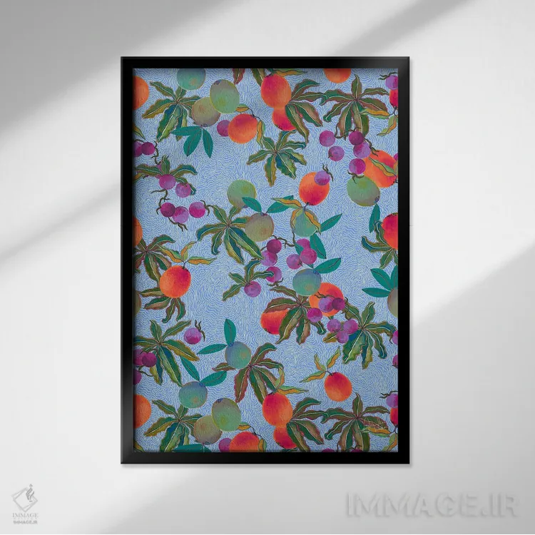 تابلو دکوراتیو میوه های خاص با خطوط موج دار اثر مریلین مدو - نمای قابدار مشکی