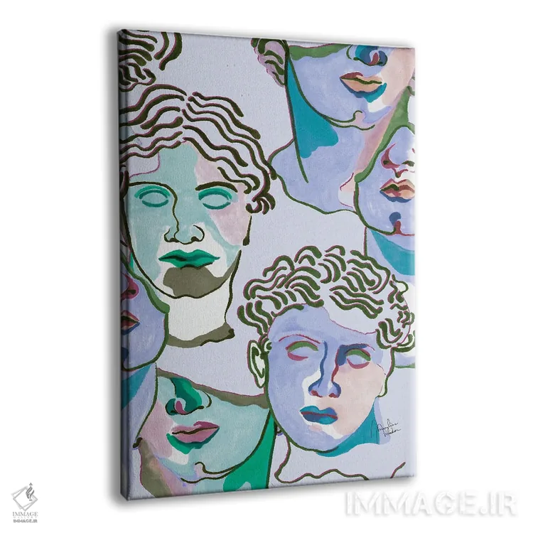 تابلو دکوراتیو مجسمه های یونانی با رنگ آبی پاستلی اثر مریلین مدو - نمای پرسپکتیو محصول