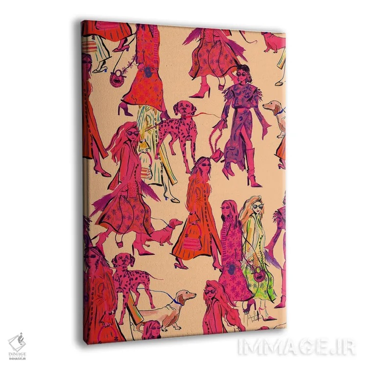 تابلو دکوراتیو سگ ها و دختران با استایل خیابانی اثر مریلین مدو - نمای پرسپکتیو محصول
