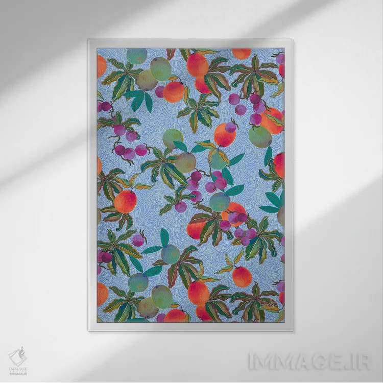 تابلو دکوراتیو میوه های خاص با خطوط موج دار اثر مریلین مدو - نمای قابدار سفید