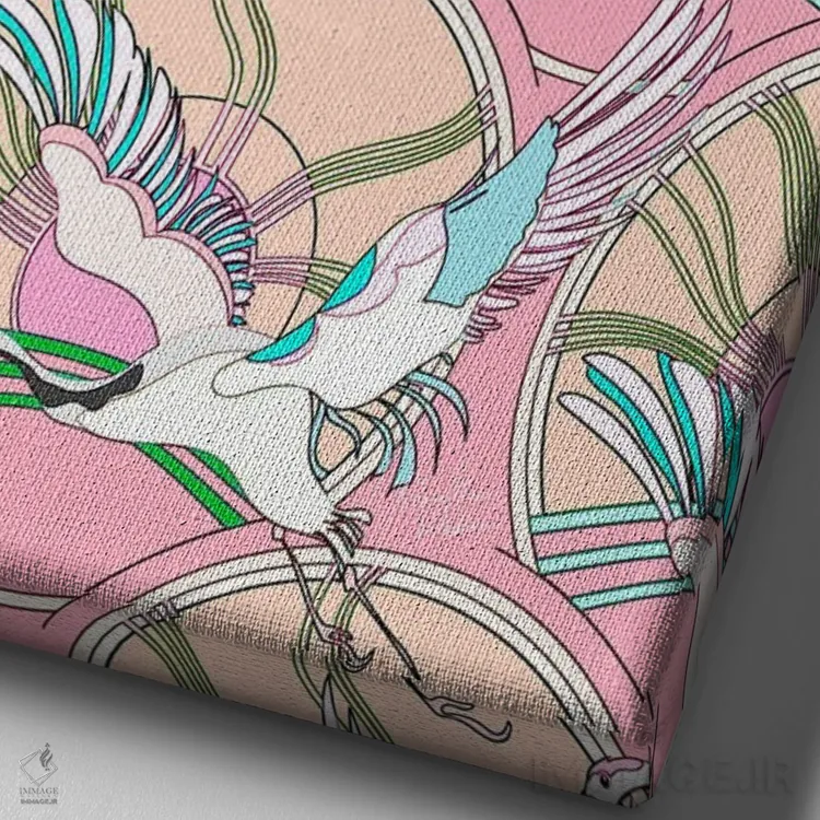 تابلو دکوراتیو طرح پرنده درنای ژاپنی اثر مریلین مدو - نمای نزدیک بافت بوم