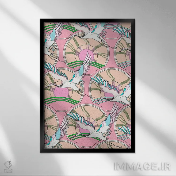 تابلو دکوراتیو طرح پرنده درنای ژاپنی اثر مریلین مدو - نمای قابدار مشکی