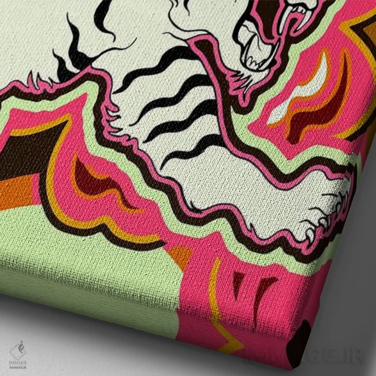 تابلو دکوراتیو طرح گلدار ببر سفید اثر مریلین مدو - نمای نزدیک بافت بوم