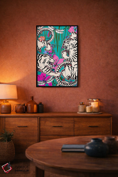 تابلو دکوراتیو صحنه استخر ببرهای سفید اثر مریلین مدو - D5B