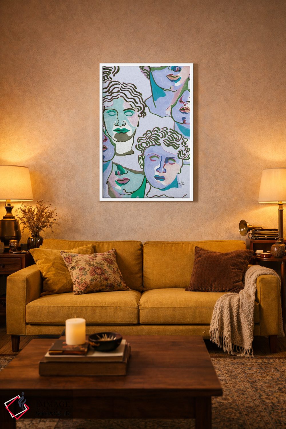 تابلو دکوراتیو مجسمه های یونانی با رنگ آبی پاستلی اثر مریلین مدو - D1W