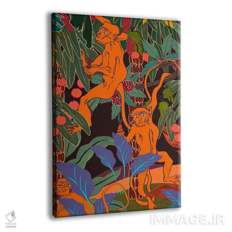 تابلو دکوراتیو میمون های تاب بازی در جنگل اثر مریلین مدو - نمای پرسپکتیو محصول