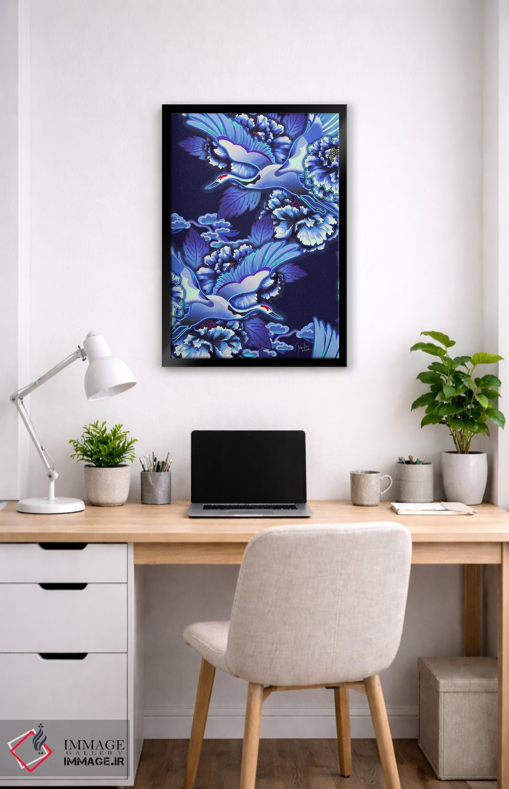 تابلو دکوراتیو درناهای ژاپنی نیلی اثر مریلین مدو - D4B