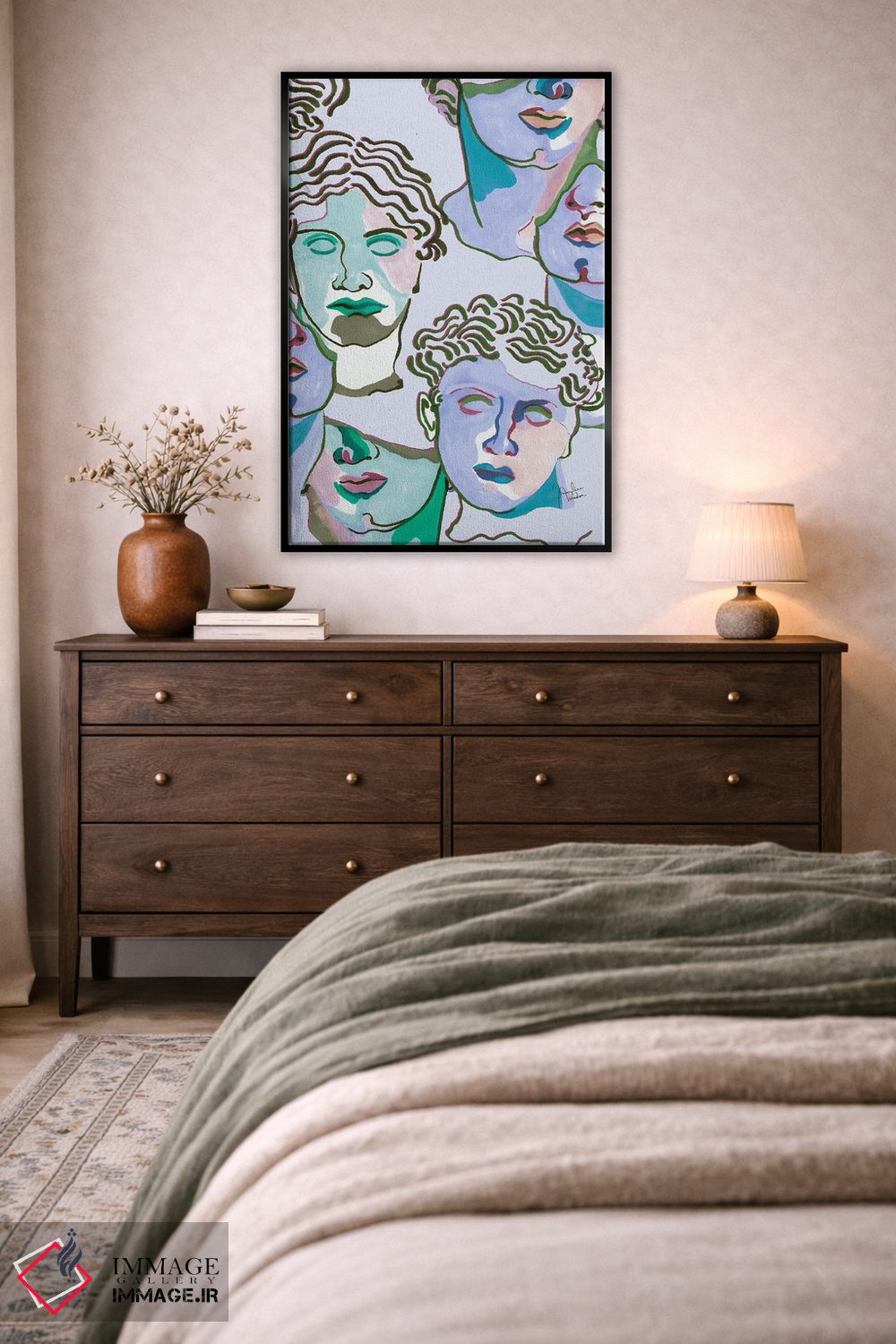 تابلو دکوراتیو مجسمه های یونانی با رنگ آبی پاستلی اثر مریلین مدو - D4B