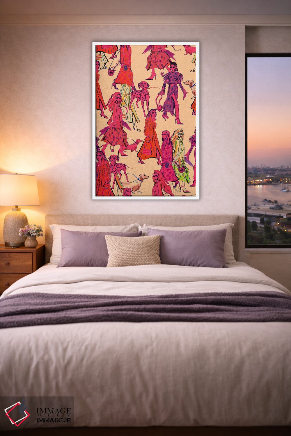 تابلو دکوراتیو سگ ها و دختران با استایل خیابانی اثر مریلین مدو - D3W