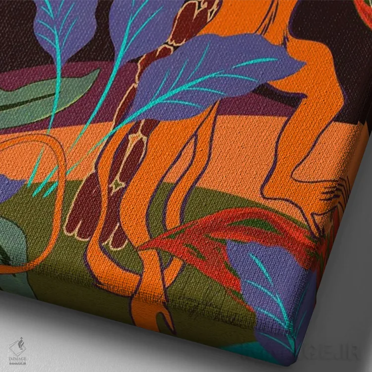 تابلو دکوراتیو میمون های تاب بازی در جنگل اثر مریلین مدو - نمای نزدیک بافت بوم