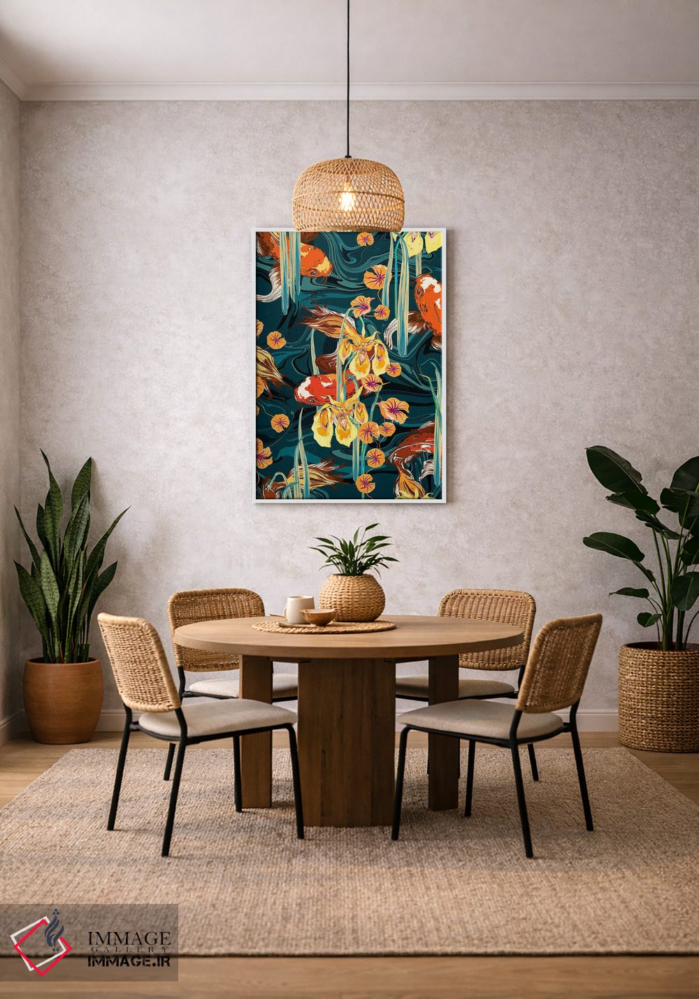 تابلو دکوراتیو حوض ماهی کوی آبی-پترولی اثر مریلین مدو - D2W