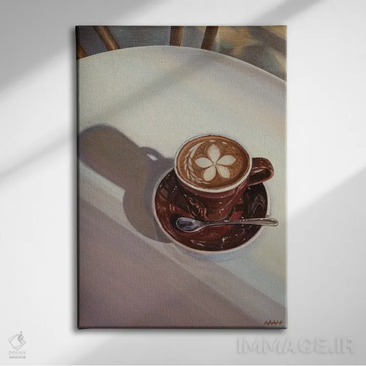 تابلو دکوراتیو فنجان قهوه اثر آن میونگ هیون - نمای روبهرو روی دیوار