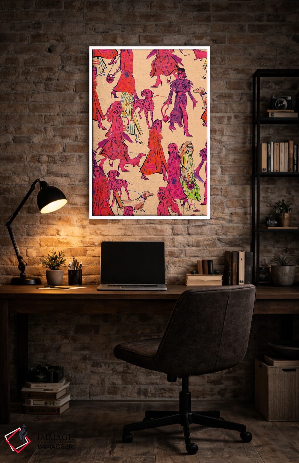 تابلو دکوراتیو سگ ها و دختران با استایل خیابانی اثر مریلین مدو - D4W