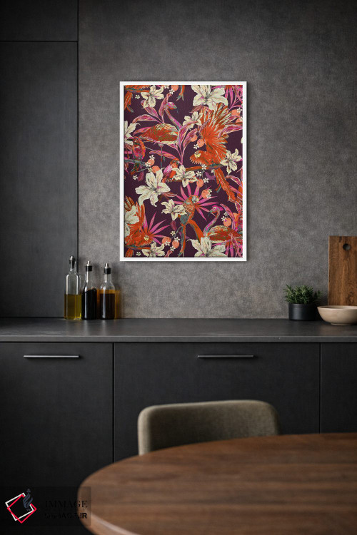 تابلو دکوراتیو پرندگان جنگل: فلامینگو و طوطی اثر مریلین مدو - D1W