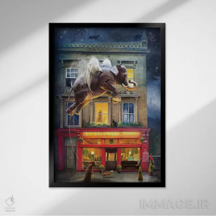 تابلو دکوراتیو خانه فیل اثر ماتیلدا کونه کا - نمای قابدار مشکی