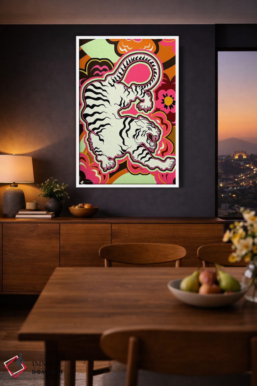 تابلو دکوراتیو طرح گلدار ببر سفید اثر مریلین مدو - D2W