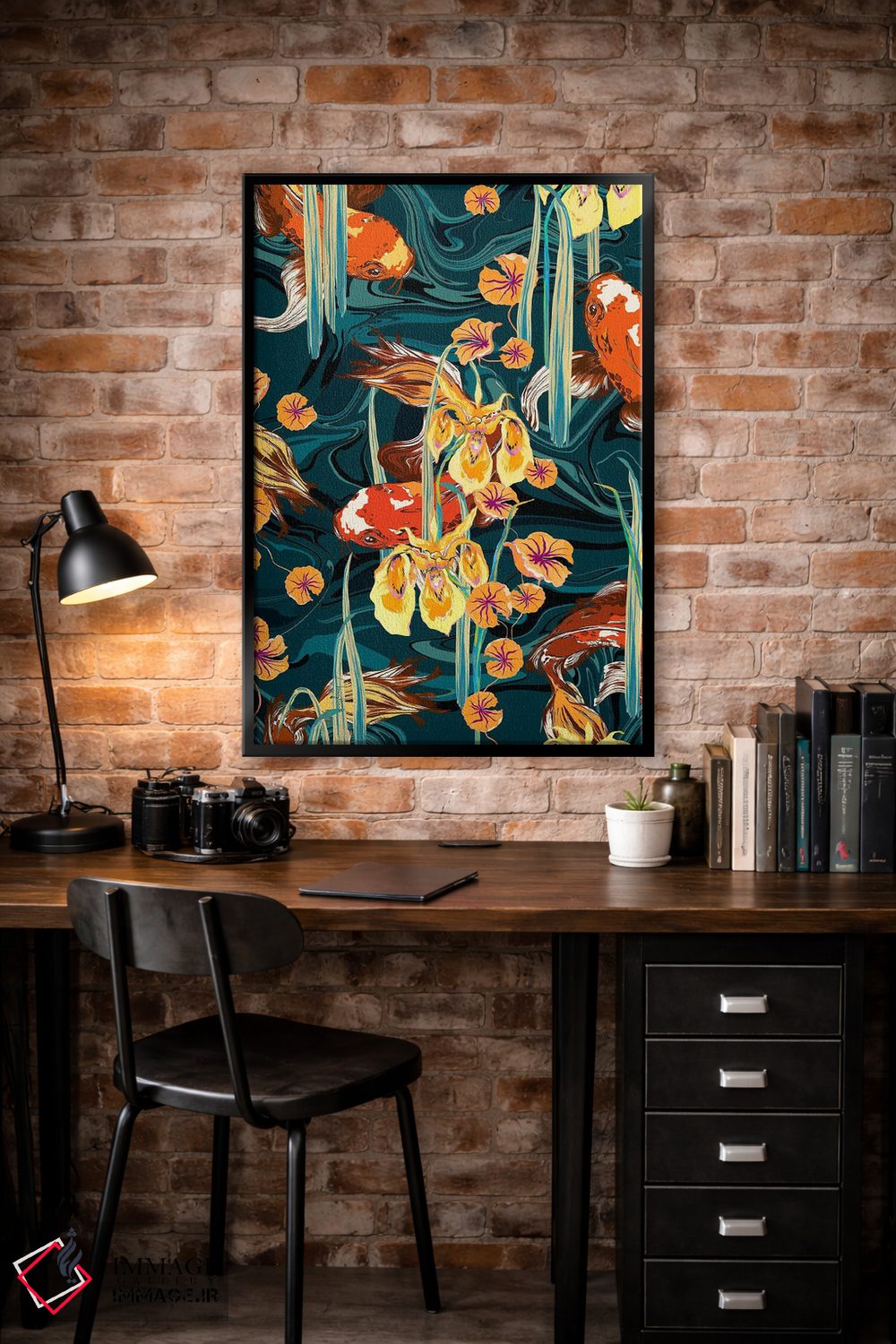 تابلو دکوراتیو حوض ماهی کوی آبی-پترولی اثر مریلین مدو - D4B