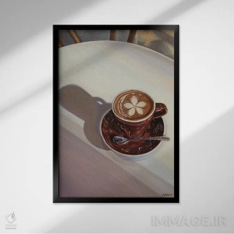 تابلو دکوراتیو فنجان قهوه اثر آن میونگ هیون - نمای قابدار مشکی