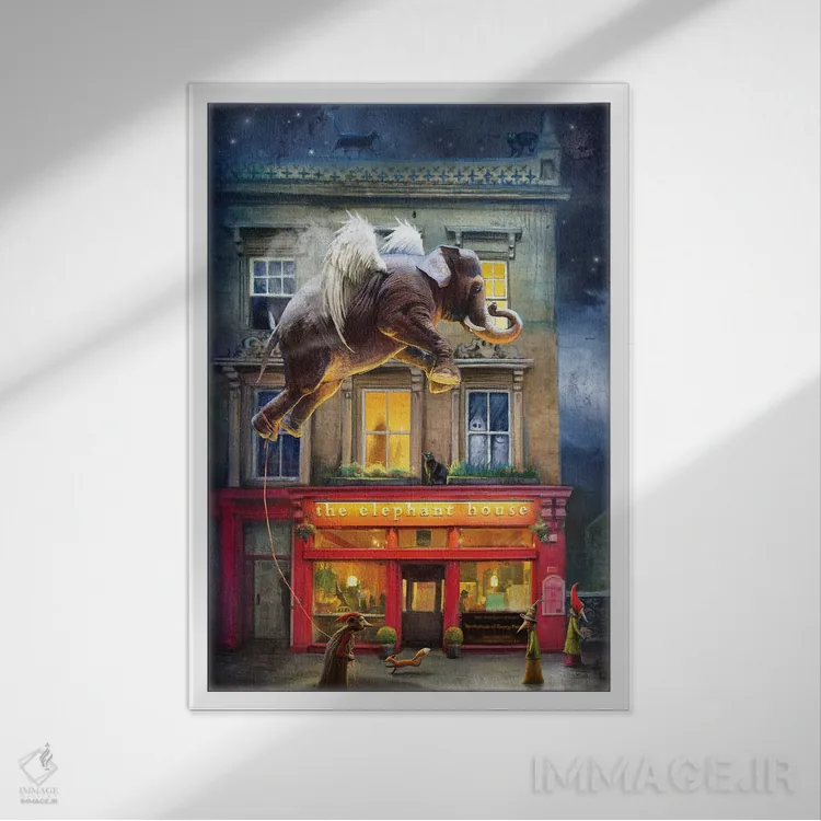 تابلو دکوراتیو خانه فیل اثر ماتیلدا کونه کا - نمای قابدار سفید