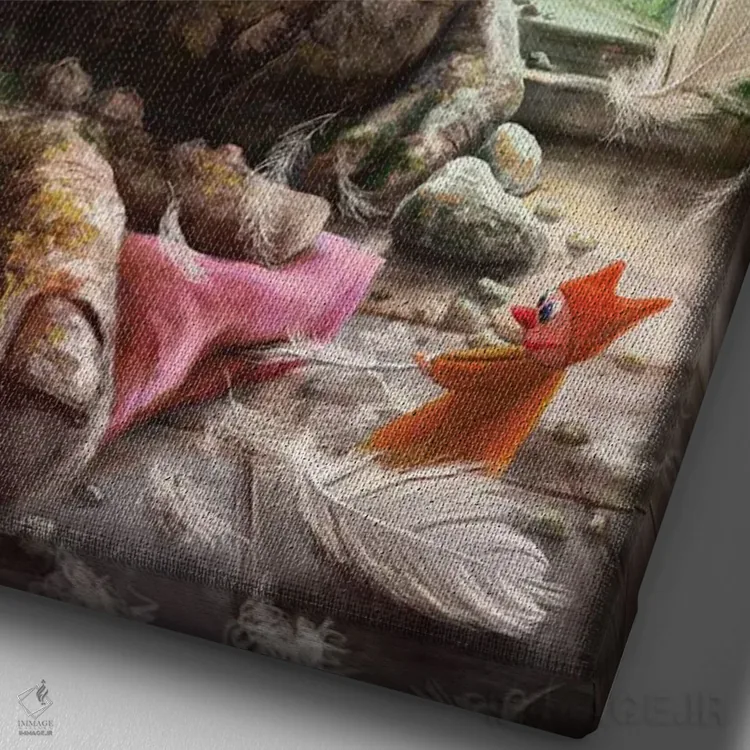 تابلو دکوراتیو هیولای خواب آلود اثر ماتیلدا کونه کا - نمای نزدیک بافت بوم