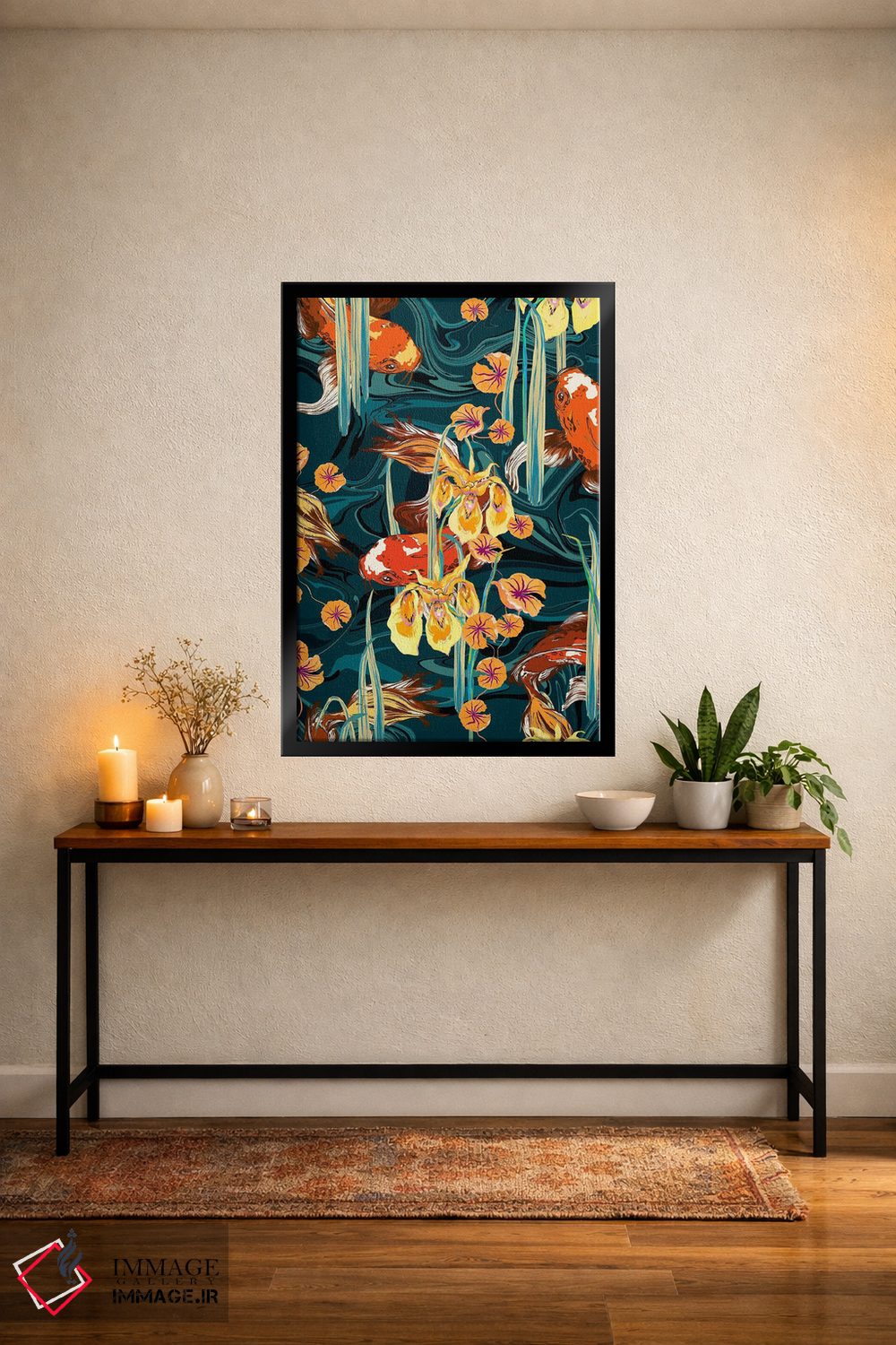 تابلو دکوراتیو حوض ماهی کوی آبی-پترولی اثر مریلین مدو - D5B