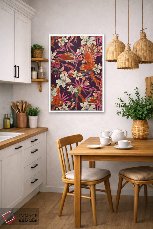 تابلو دکوراتیو پرندگان جنگل: فلامینگو و طوطی اثر مریلین مدو - D5W