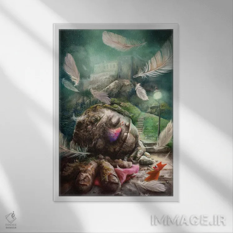 تابلو دکوراتیو هیولای خواب آلود اثر ماتیلدا کونه کا - نمای قابدار سفید