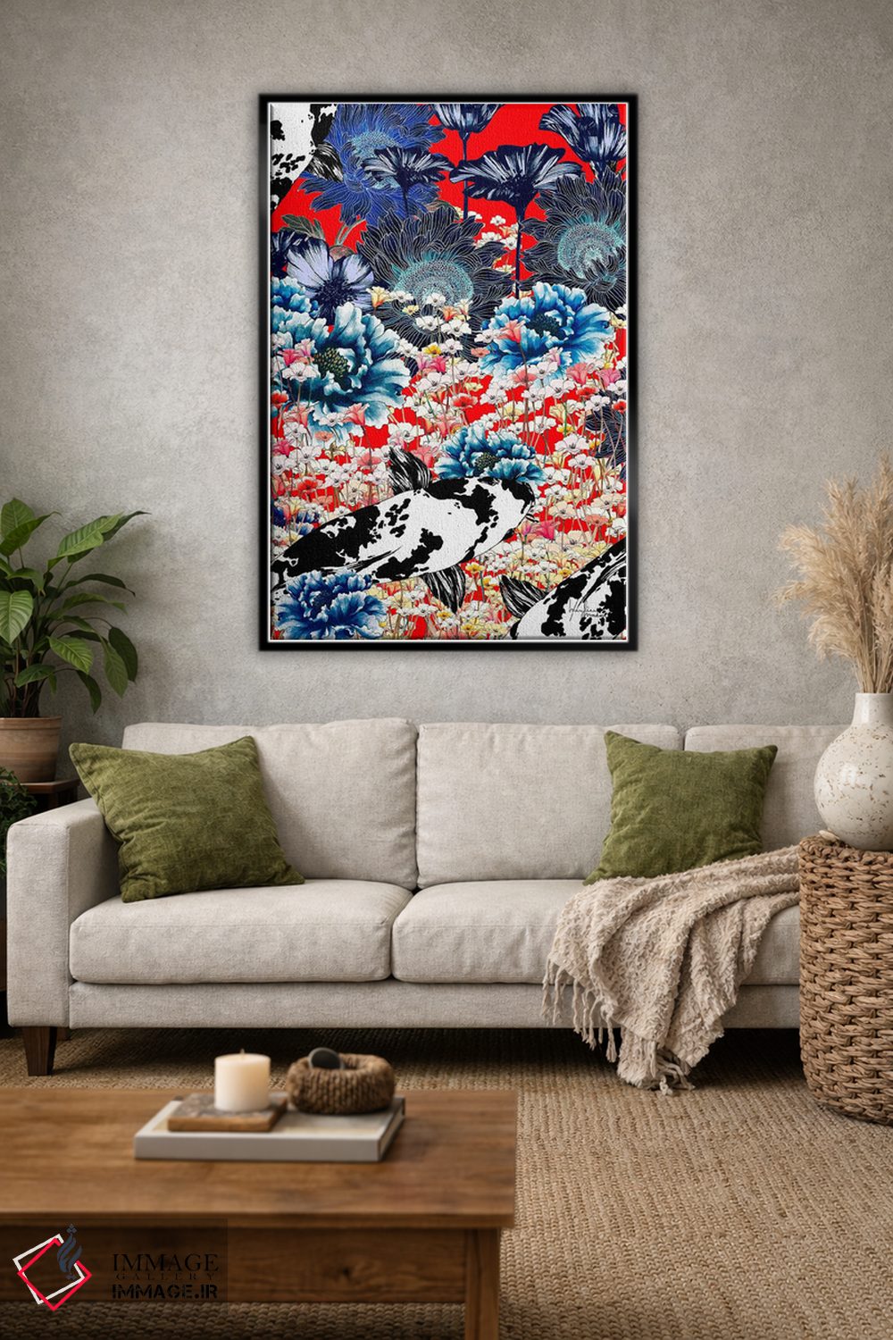 تابلو دکوراتیو کوزه چینی و ماهی کوی اثر مریلین مدو - D1B