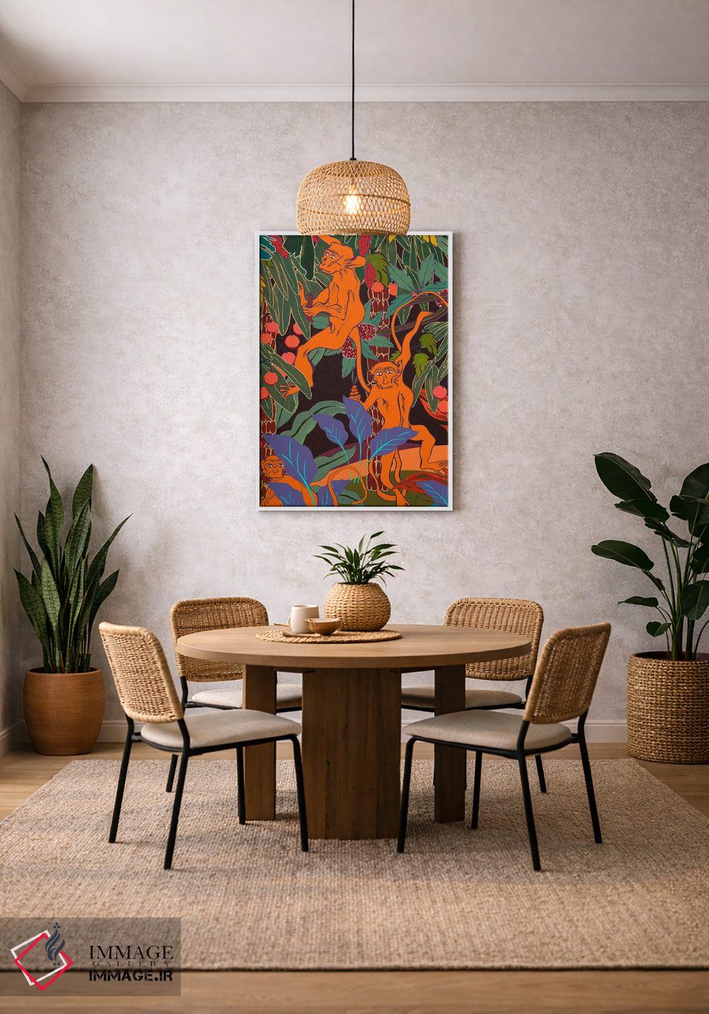 تابلو دکوراتیو میمون های تاب بازی در جنگل اثر مریلین مدو - D2W