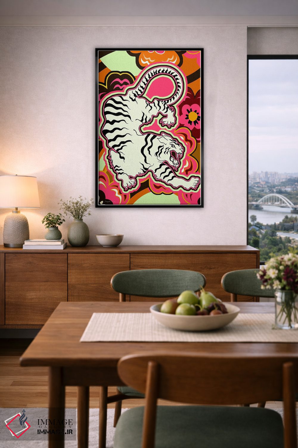 تابلو دکوراتیو طرح گلدار ببر سفید اثر مریلین مدو - D6B