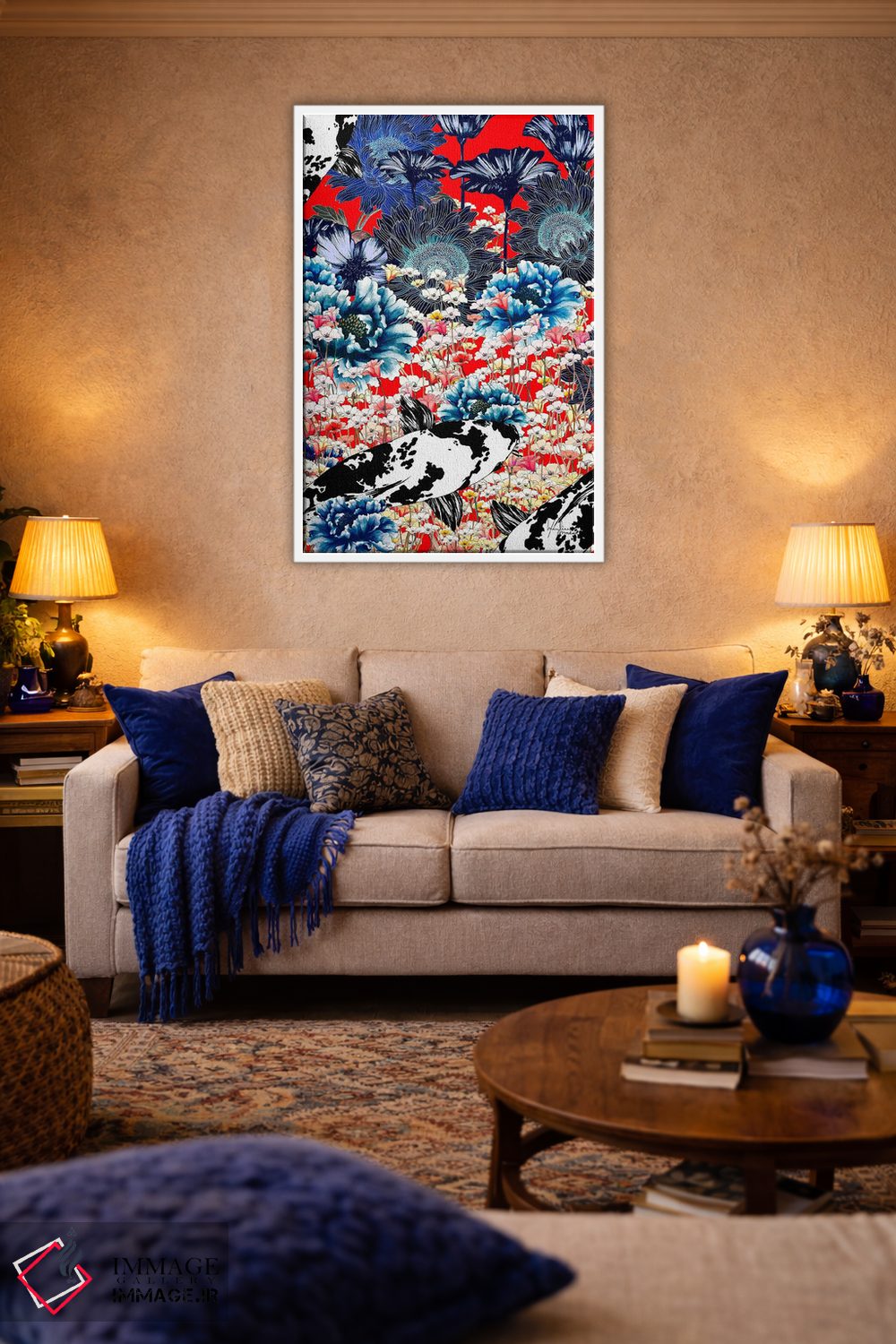 تابلو دکوراتیو کوزه چینی و ماهی کوی اثر مریلین مدو - D3W