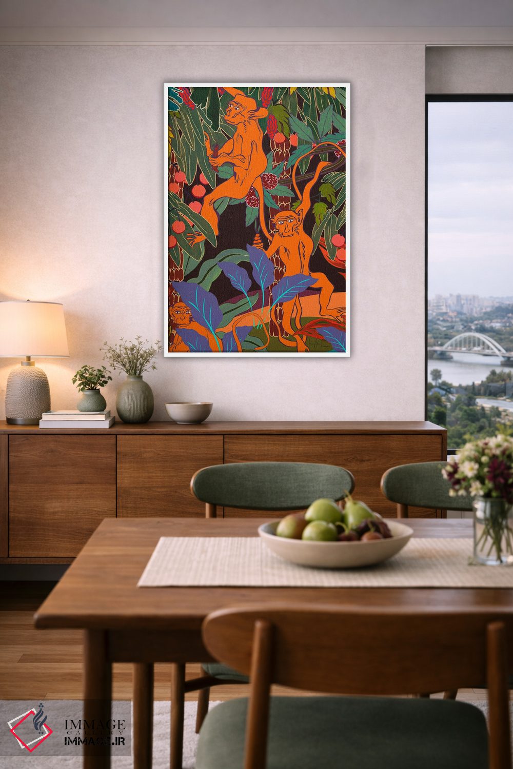 تابلو دکوراتیو میمون های تاب بازی در جنگل اثر مریلین مدو - D6W