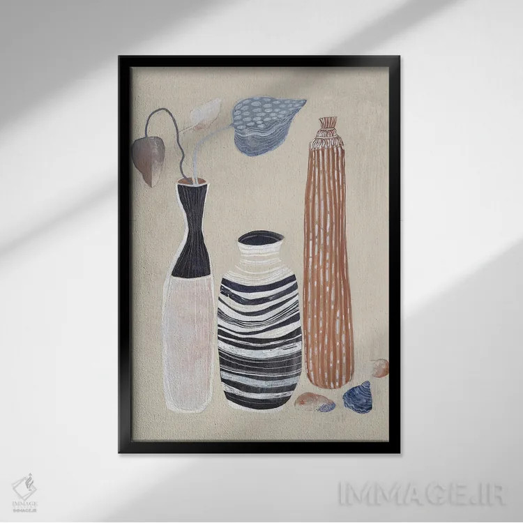 تابلو انتزاعی گلدان تابستانی I اثر مایا وودز - نمای قابدار مشکی