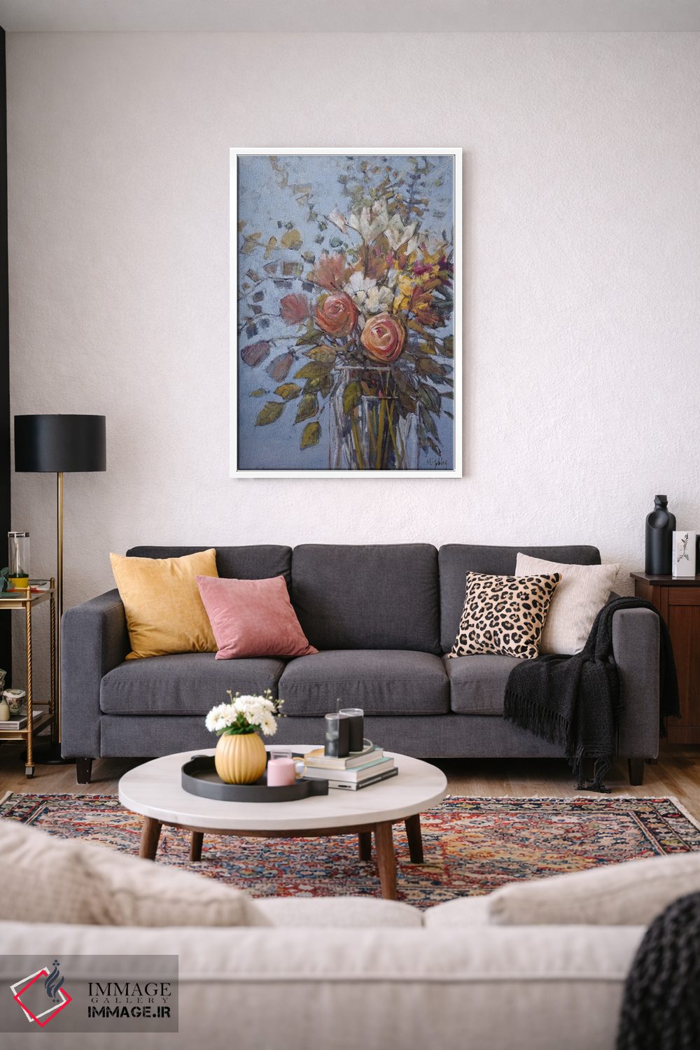 تابلو دکوراتیو گل ها روی زمینه آبی اثر مری هابلی - D2W