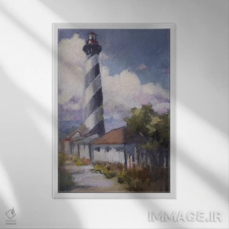 تابلو دکوراتیو طلوع فانوس دریایی اثر مری هابلی - نمای قابدار سفید