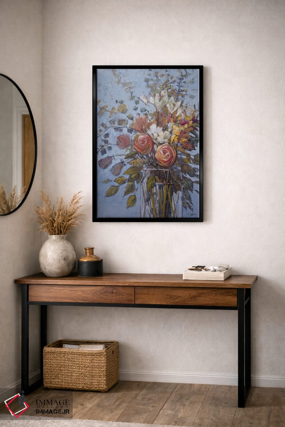 تابلو دکوراتیو گل ها روی زمینه آبی اثر مری هابلی - D3B