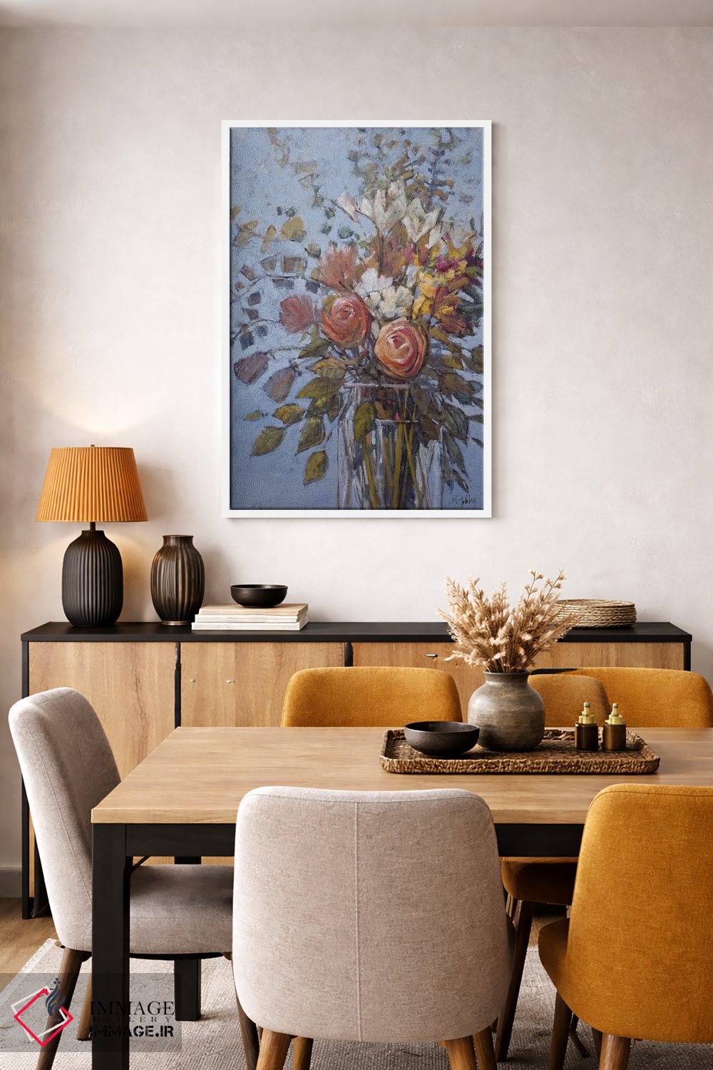 تابلو دکوراتیو گل ها روی زمینه آبی اثر مری هابلی - D5W