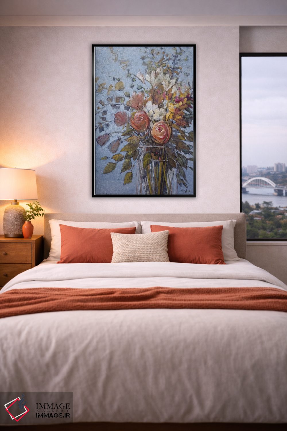 تابلو دکوراتیو گل ها روی زمینه آبی اثر مری هابلی - D4B