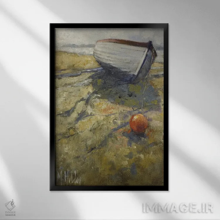 تابلو دکوراتیو قایق در جزر اثر مری هابلی - نمای قابدار مشکی