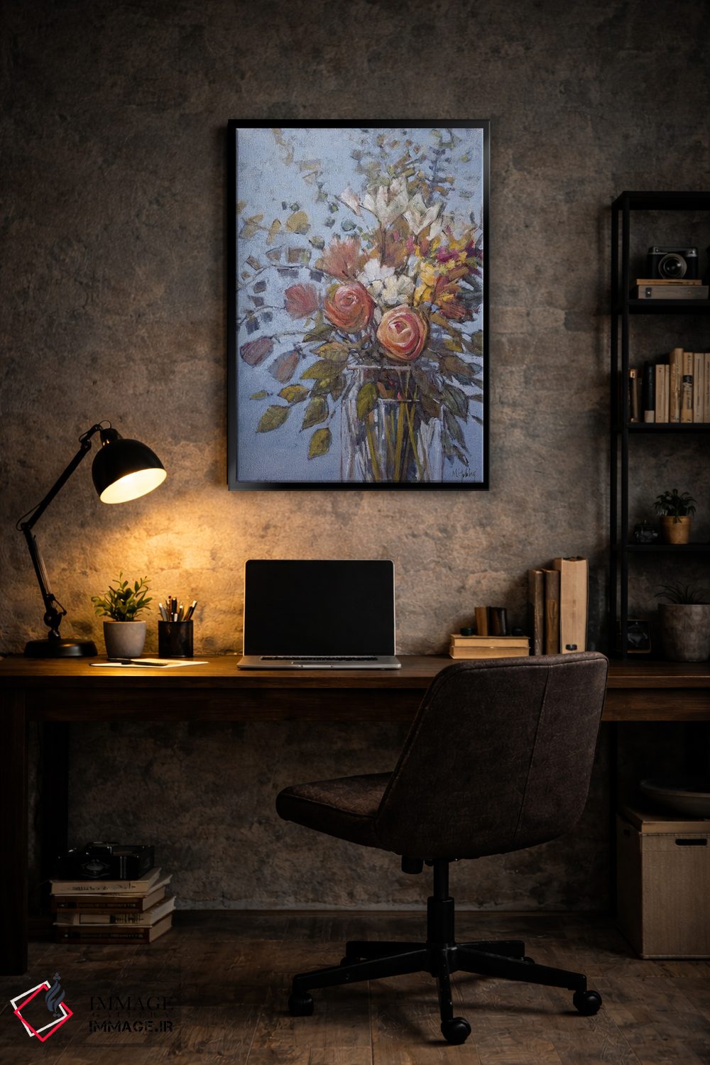 تابلو دکوراتیو گل ها روی زمینه آبی اثر مری هابلی - D6B