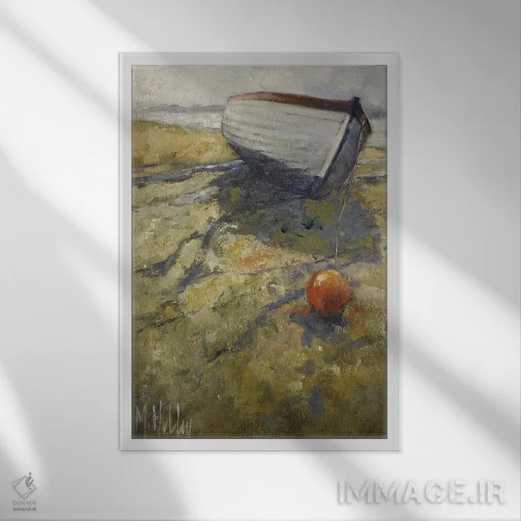 تابلو دکوراتیو قایق در جزر اثر مری هابلی - نمای قابدار سفید