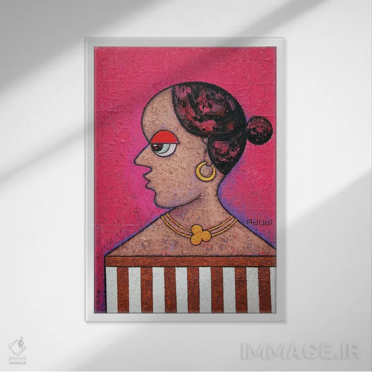 تابلو دکوراتیو زن دودویی اثر آدوبی مایداز مکین دی - نمای قابدار سفید