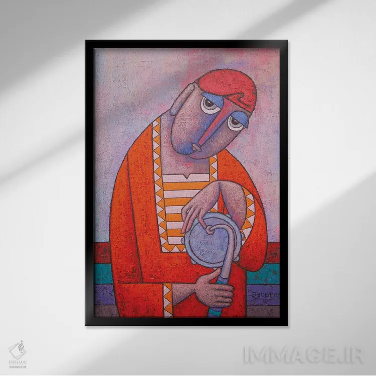 تابلو دکوراتیو طبل زن جشن اثر آدوبی مایداز مکین دی - نمای قابدار مشکی