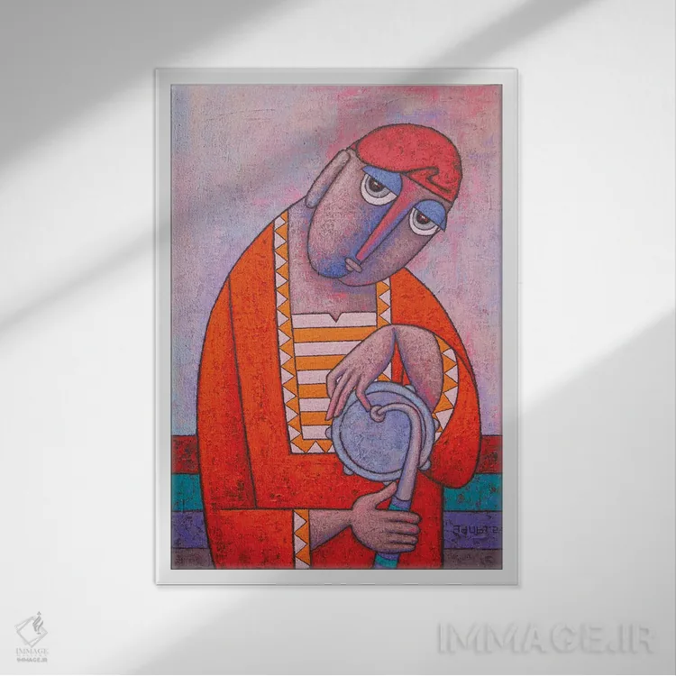 تابلو دکوراتیو طبل زن جشن اثر آدوبی مایداز مکین دی - نمای قابدار سفید