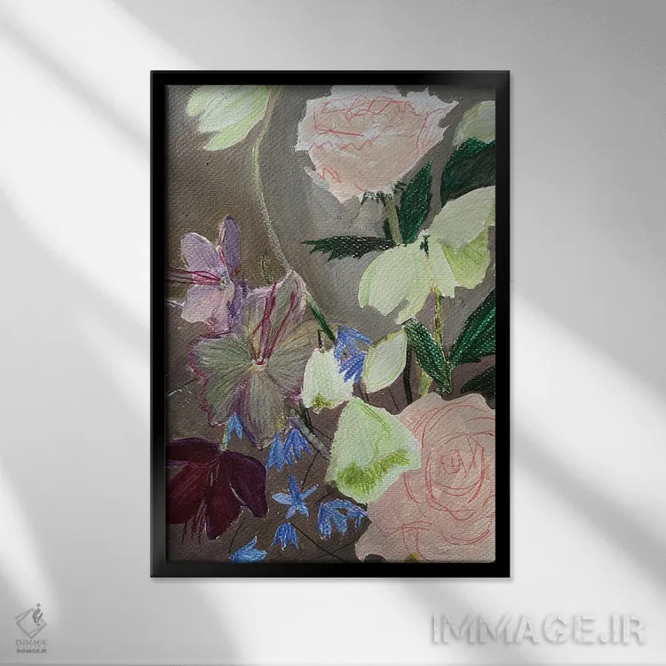 تابلو انتزاعی طرح گل اول اثر آناستازیا مازور-اسکروبوا - نمای قابدار مشکی